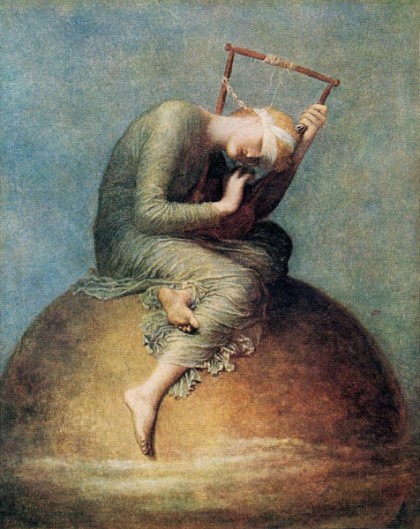 Джордж Фредерик Уотс, "Надежда", 1886 г. Някои критици смятат, че тази картина на Уотс би трябвало да се нарича "Отчаяние".