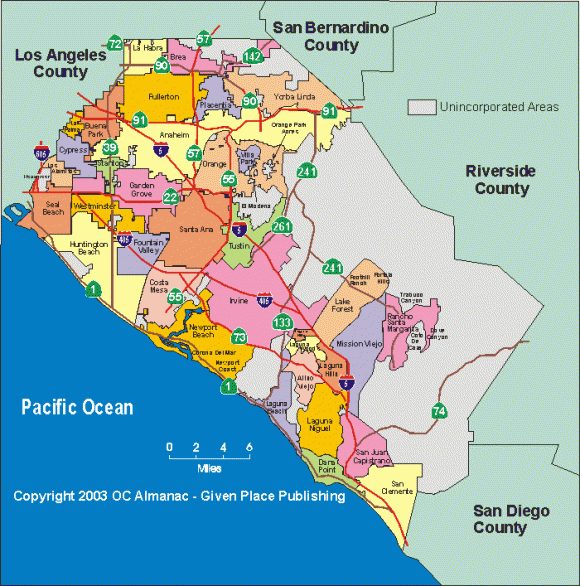 Карта на Orange County. Източник: Оcalmanac.com