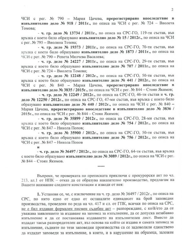 Из писмо на СГС - звено "Антикорупция до председателя на съвета на Камарата на ЧСИ