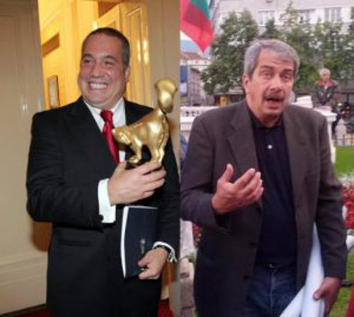 Вляво: Слави Бинев /възнаграден със Златен скункс за политиеския си трансфер в ДПС. Вдясно - видният антикомунист Евгени Михайлов, който пристана на партията на местан, зад която стои видният "демократ" Ердоган и за която агитира съвсем официално и турският министър Мехмед Мюезиноглу и турският посланик в България.